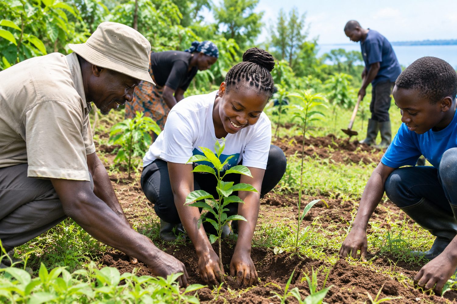 Illustrative community tree planting and environmental stewardship